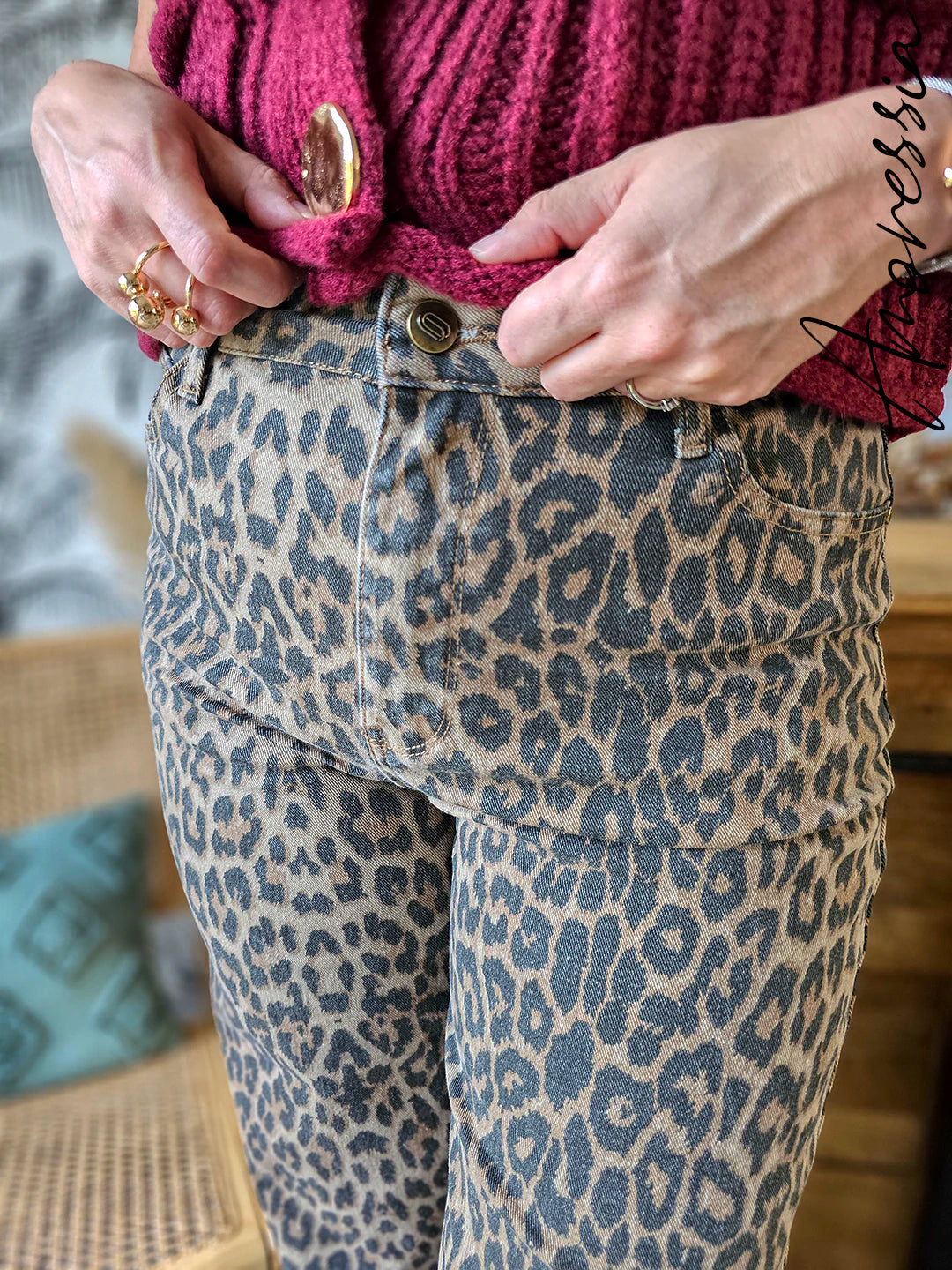 Jean Léopard — Jean Wide Leg Taille Haute Imprimé Léopard Femme vue dos