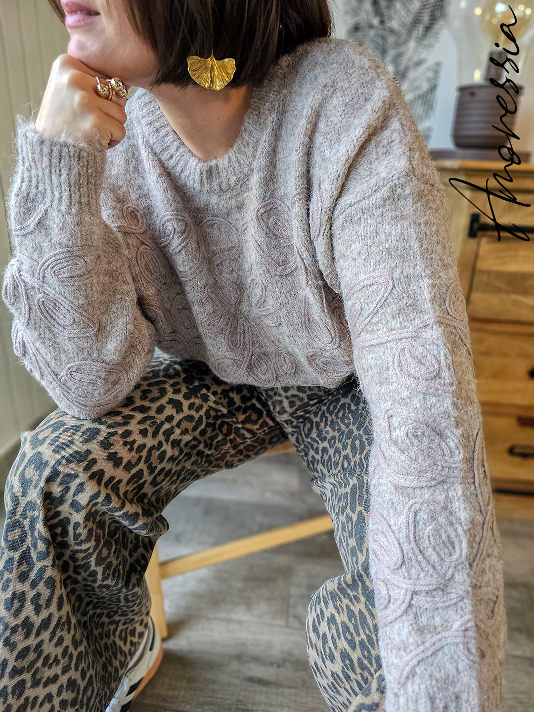 Pull Flave Taupe — Pull Taupe Manches Longues Femme autre vue