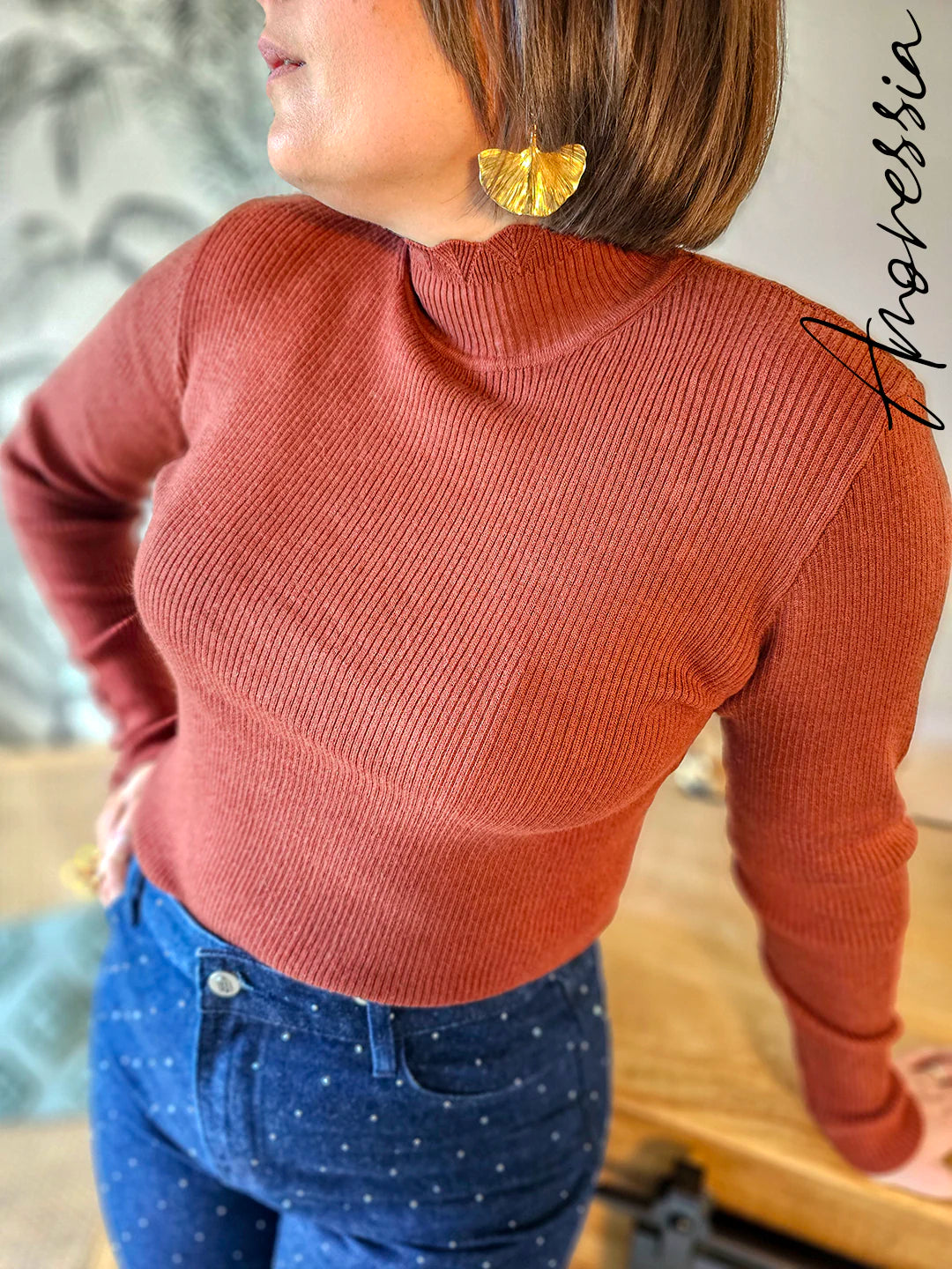 Pull Monica Rouille — Pull Léger Rouille Boutons Manches Femme
