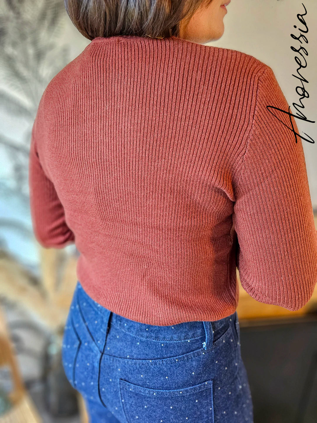 Pull Monica Rouille — Pull Léger Rouille Boutons Manches Femme vue dos