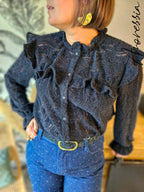 Chemise Naia — Chemise Noire Manches Longues Détails Ajourés Femme