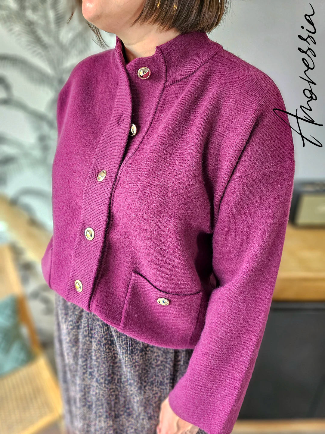 Gilet Garence — Gilet Bordeaux Boutons Dorés Femme