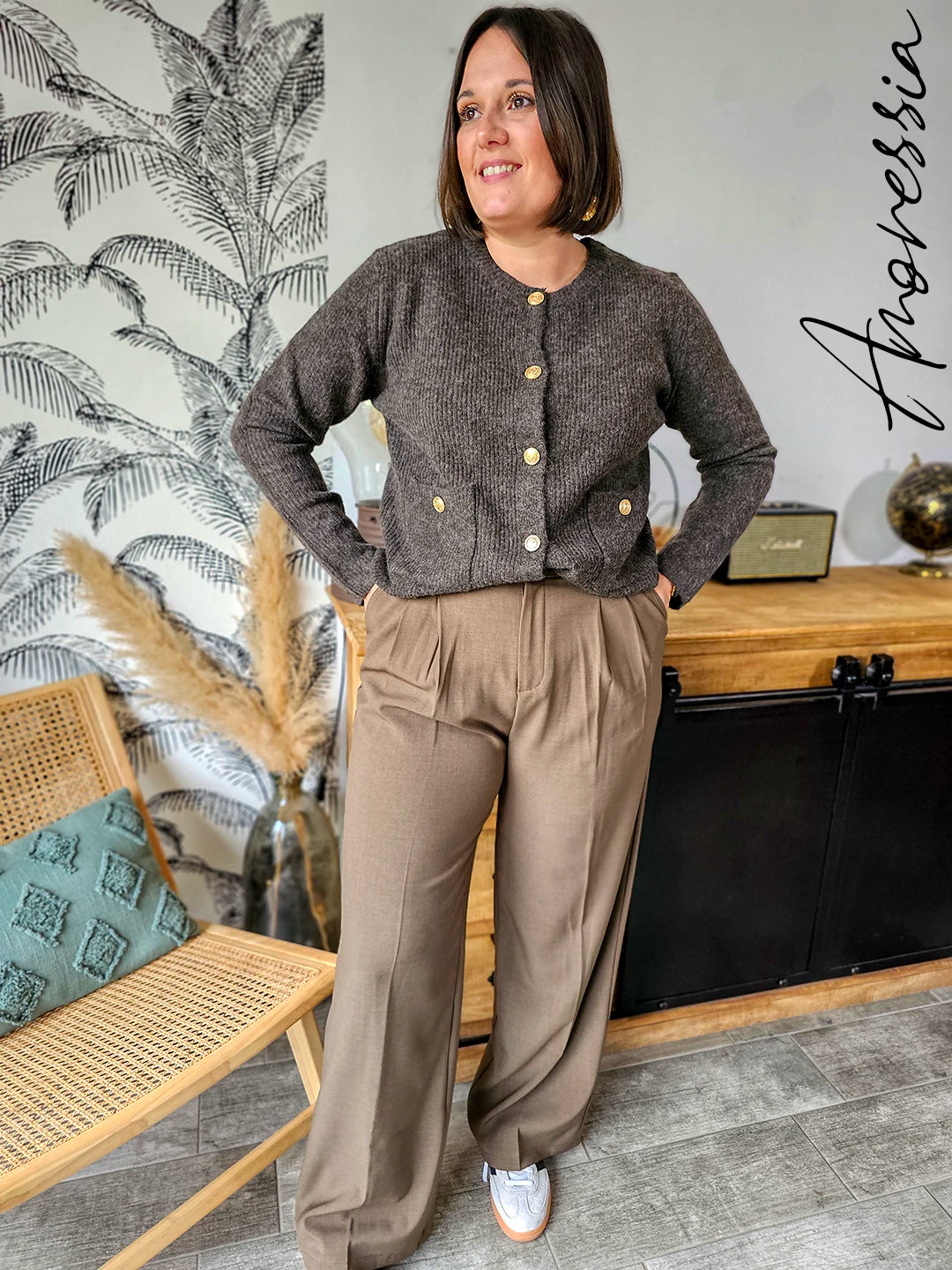 Pantalon Taupe — Pantalon Classique Taupe Coupe Élégante Femme autre vue