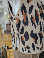 Pull Léopard Sans Manches — Pull Taupe Imprimé Léopard Côtés Ouverts Femme autre vue