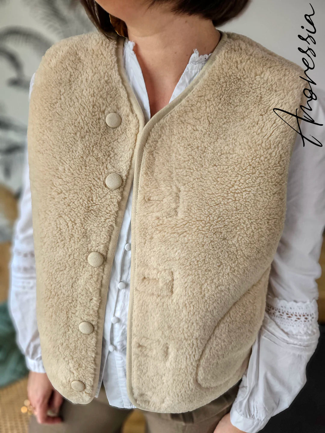 Gilet Dune — Gilet Beige Sans Manches Ultra Doux Femme