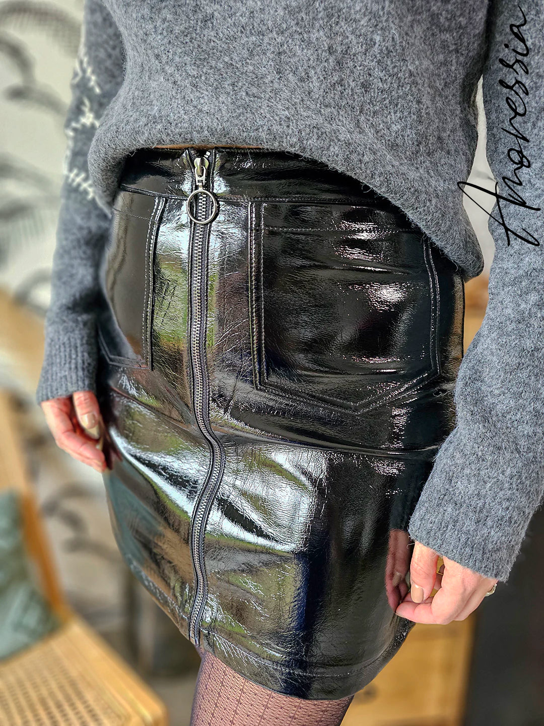 Jupe Joao — Jupe Simili Cuir Noir Brillante Femme