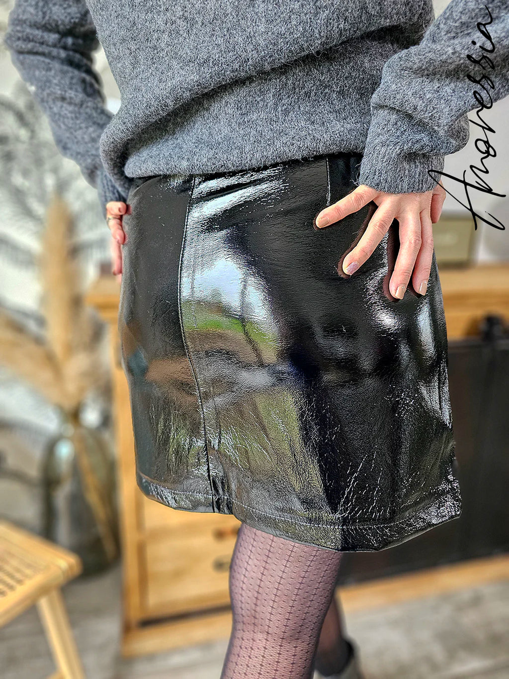 Jupe Joao — Jupe Simili Cuir Noir Brillante Femme autre vue