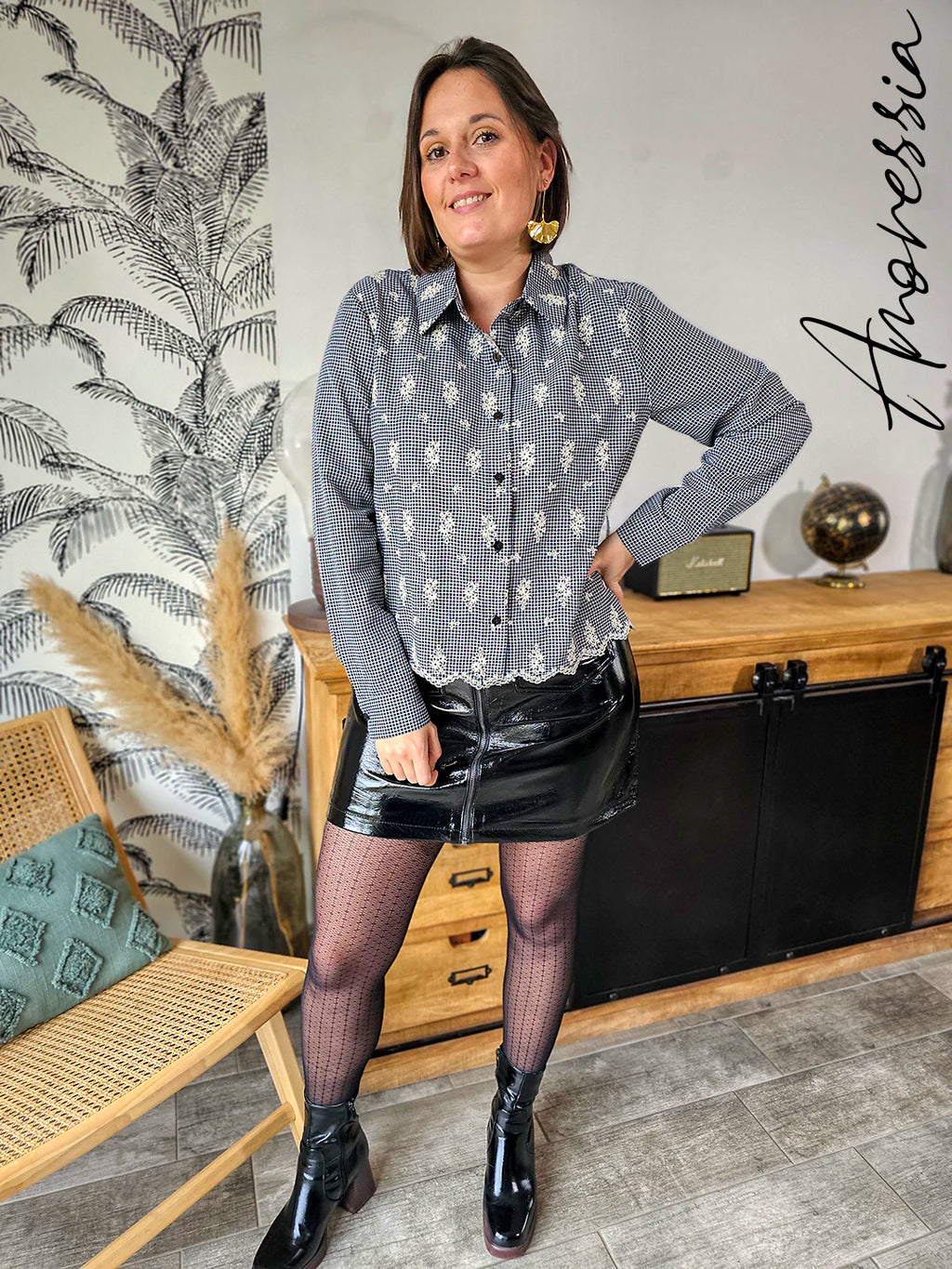 Chemise Grace — Chemise Carreaux Noir Blanc Femme vue dos
