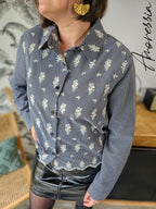 Chemise Grace — Chemise Carreaux Noir Blanc Broderie Manches Longues Femme