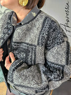 Manteau Clem — Manteau Court Noir Patchwork Femme photo portée