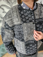 Manteau Clem — Manteau Court Noir Patchwork Femme vue détail