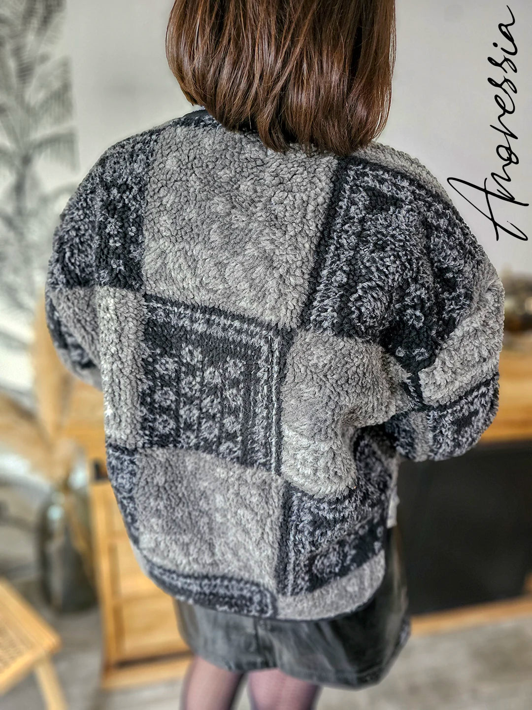 Manteau Clem — Manteau Court Noir Patchwork Femme zoom matière