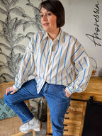 Chemise Ampia — Chemise Crème Rayures Bleues Coupe Ample Femme