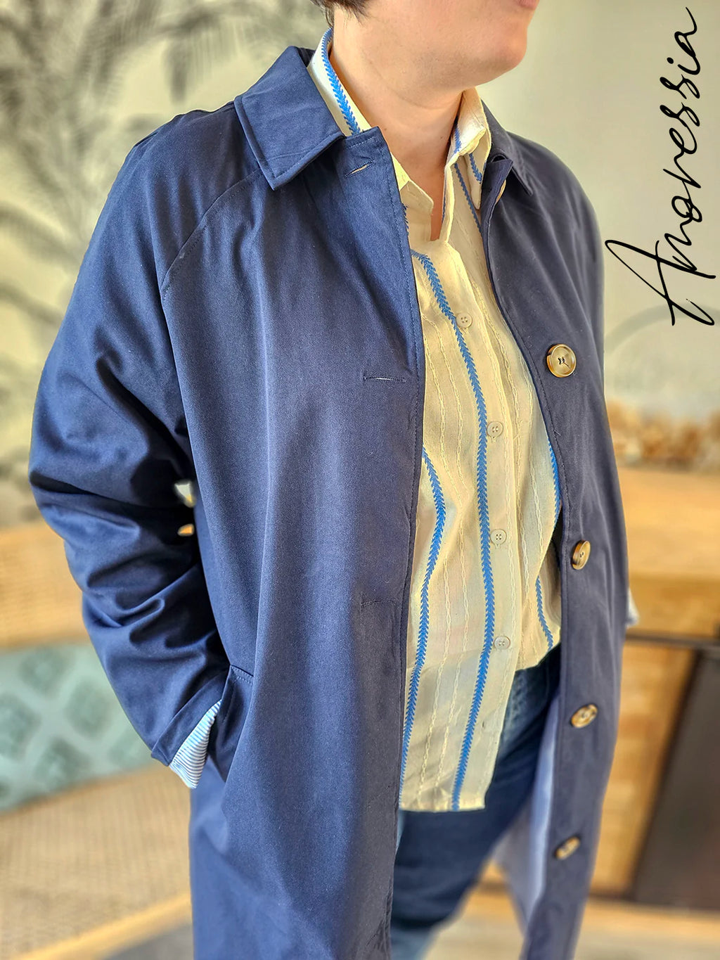 Trench Bleu Marine — Trench Long Bleu Marine Femme Élégant