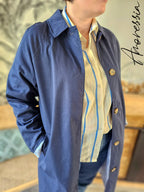 Trench Bleu Marine — Trench Long Bleu Marine Femme Élégant