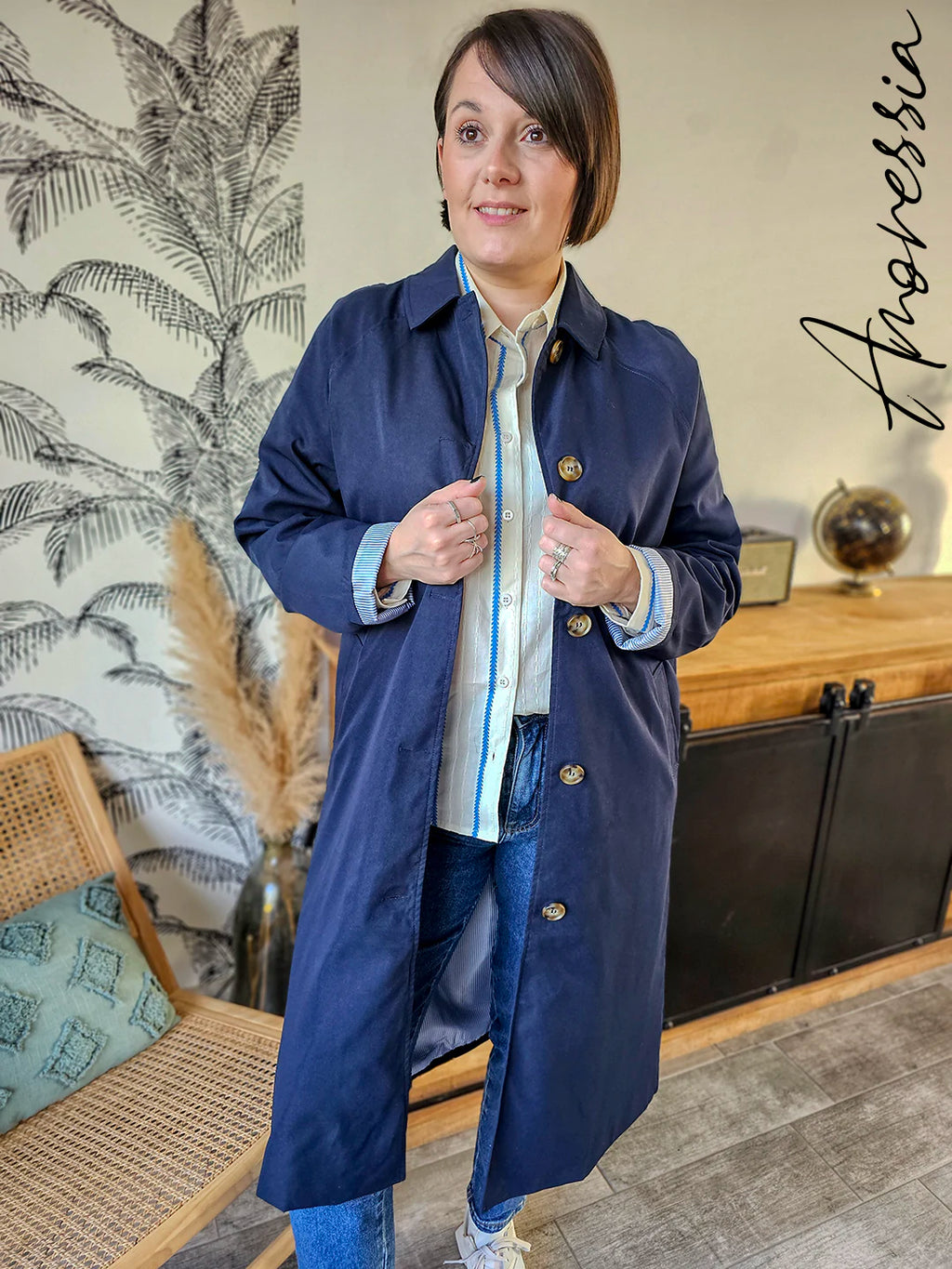 Trench Bleu Marine — Trench Long Bleu Marine Femme Élégant