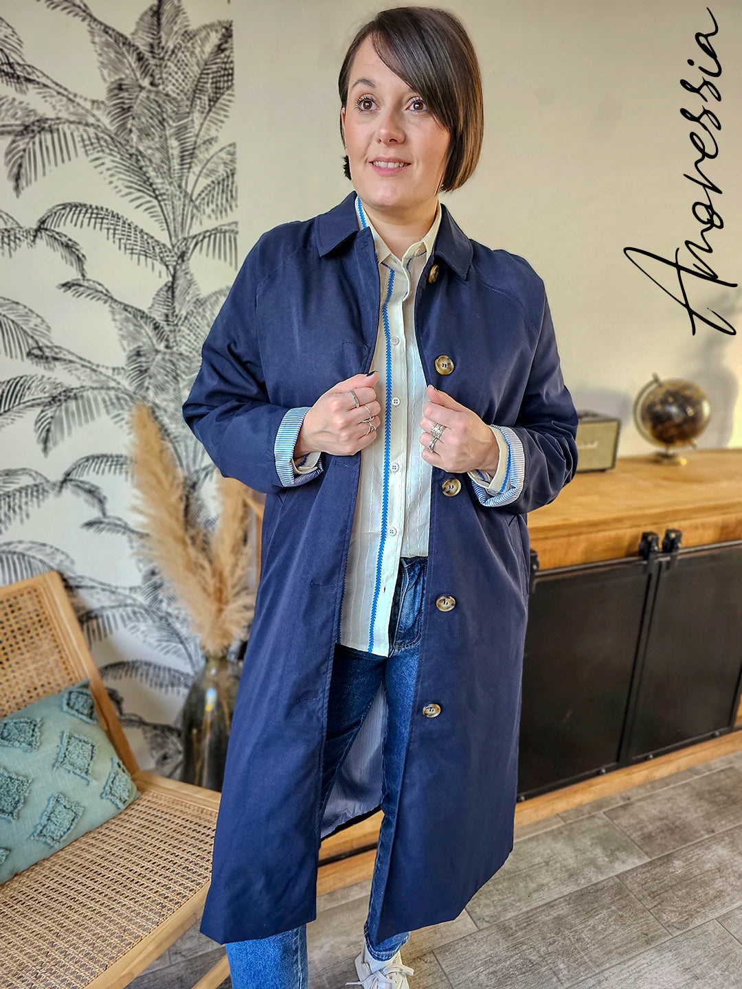 Trench Bleu Marine — Trench Long Bleu Marine Femme Élégant