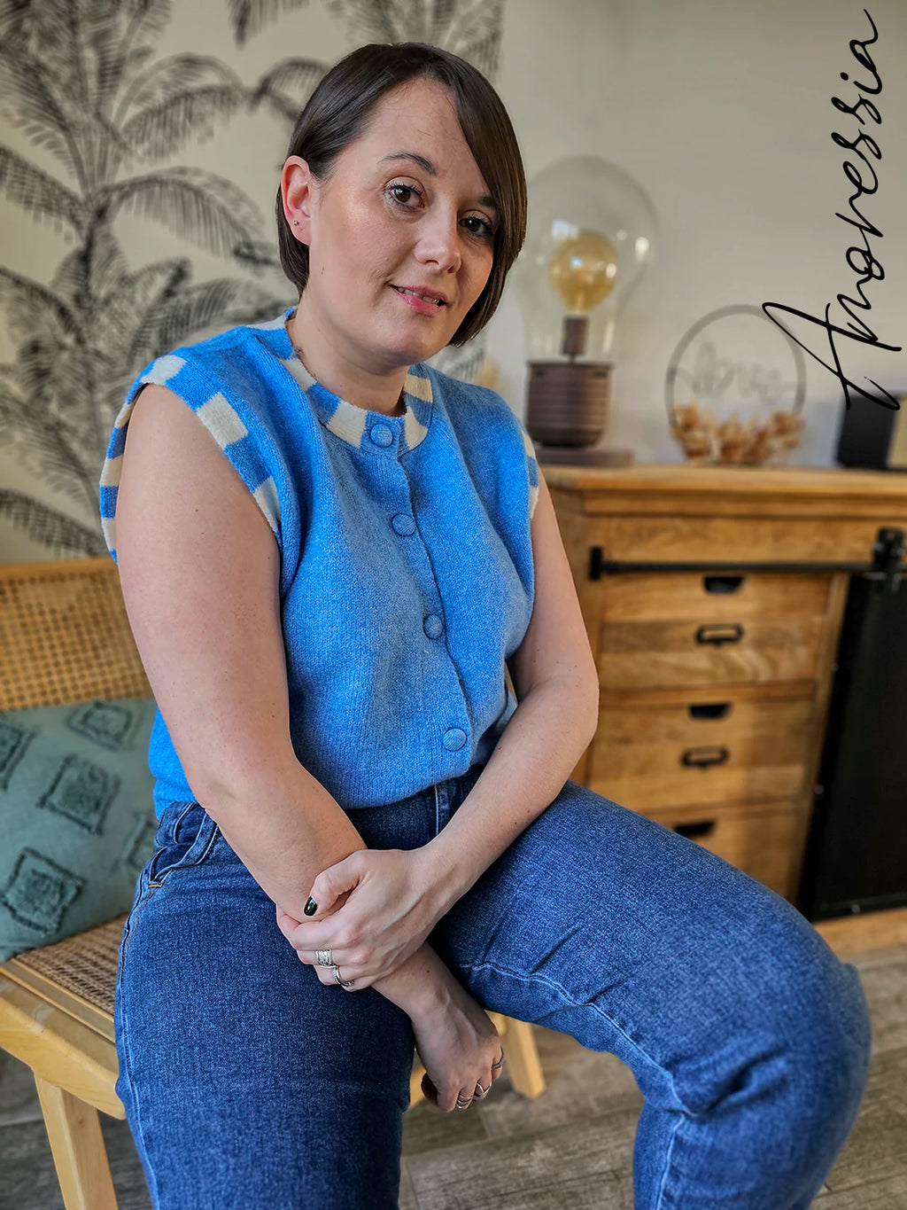 Gilet Azzura — Gilet Bleu Sans Manches Femme autre vue