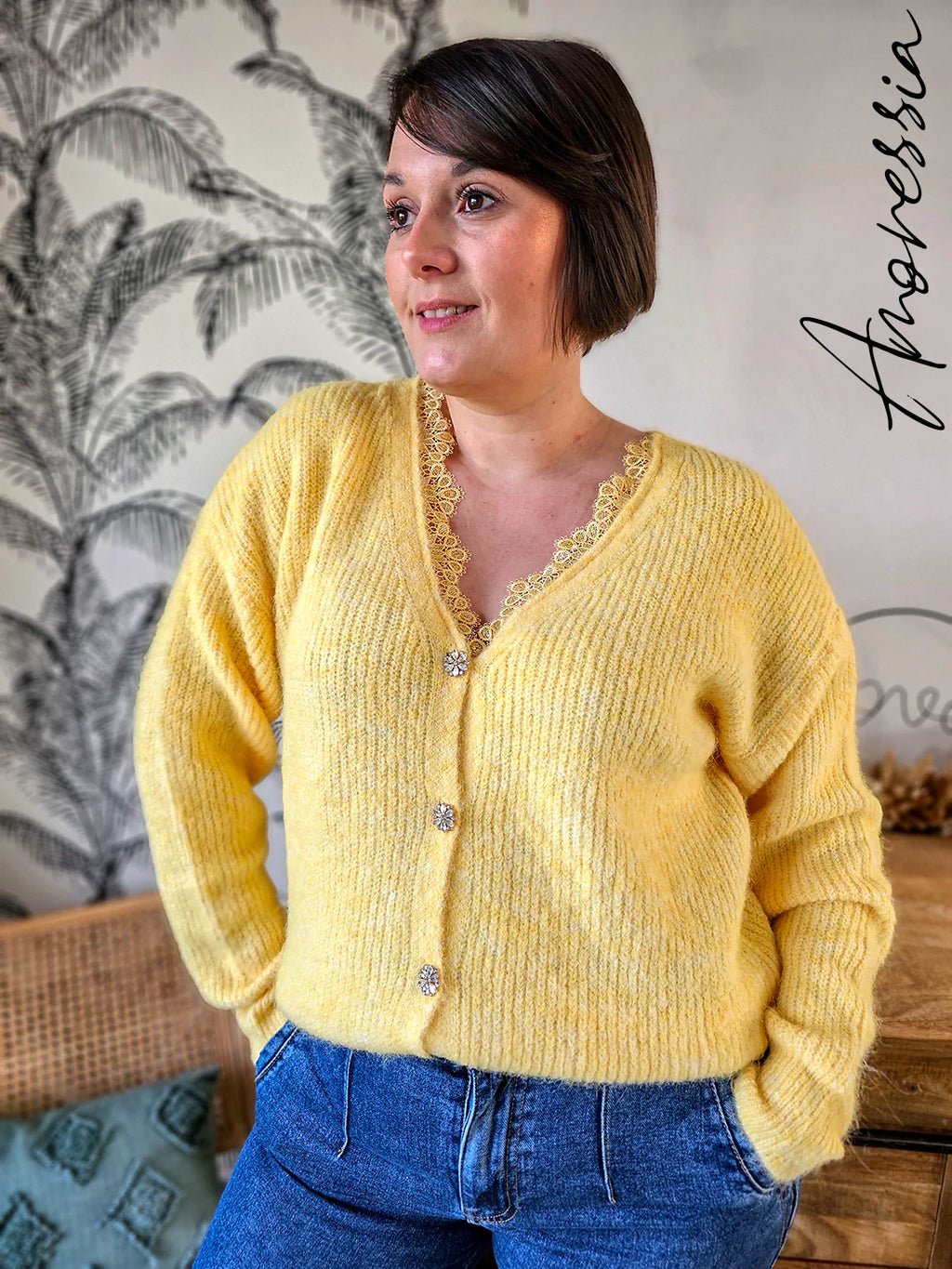 Gilet Giallo — Gilet Jaune Double Face Dentelle Femme vue détail