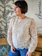Blouse Pizzo — Blouse Dentelle Manches Longues Dos Ajouré Femme
