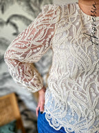 Blouse Pizzo — Blouse Dentelle Manches Longues Femme vue détail