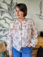 Chemise Lilas — Blouse Crème Imprimé Lilas Broderies Femme