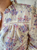 Chemise Lilas — Blouse Crème Imprimé Lilas Femme vue détail