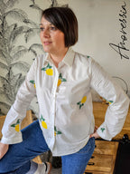 Chemise Citrus — Chemise Blanche Broderies Citrons 100% Coton Femme