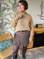 Jupe Plissée — Jupe Plissée Marron Ceinture Noire Femme photo lifestyle