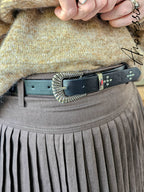 Jupe Plissée — Jupe Plissée Marron Ceinture Noire Femme vue détail