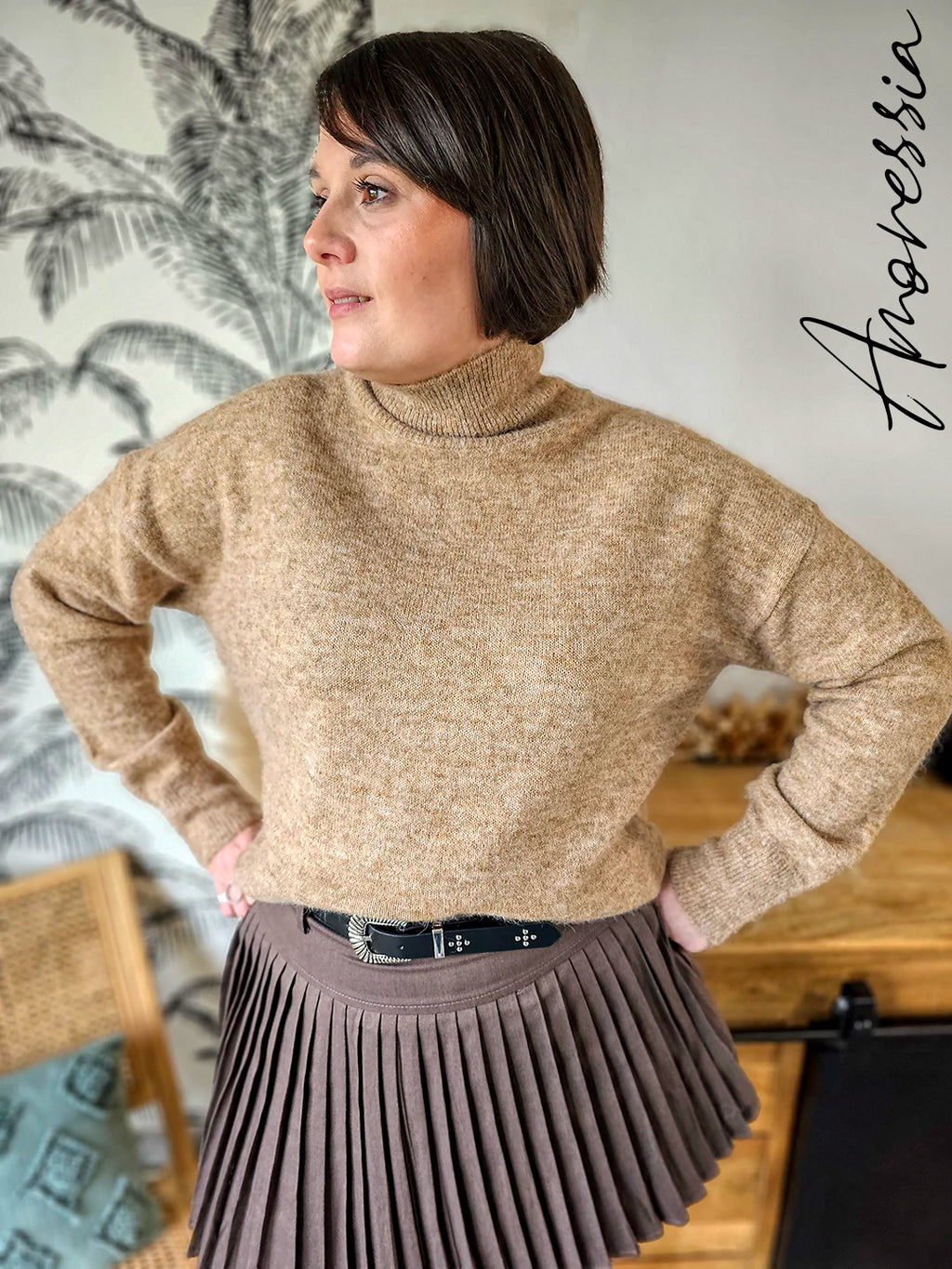 Pull Caffé — Pull Camel Col Roulé Maille Douce Femme