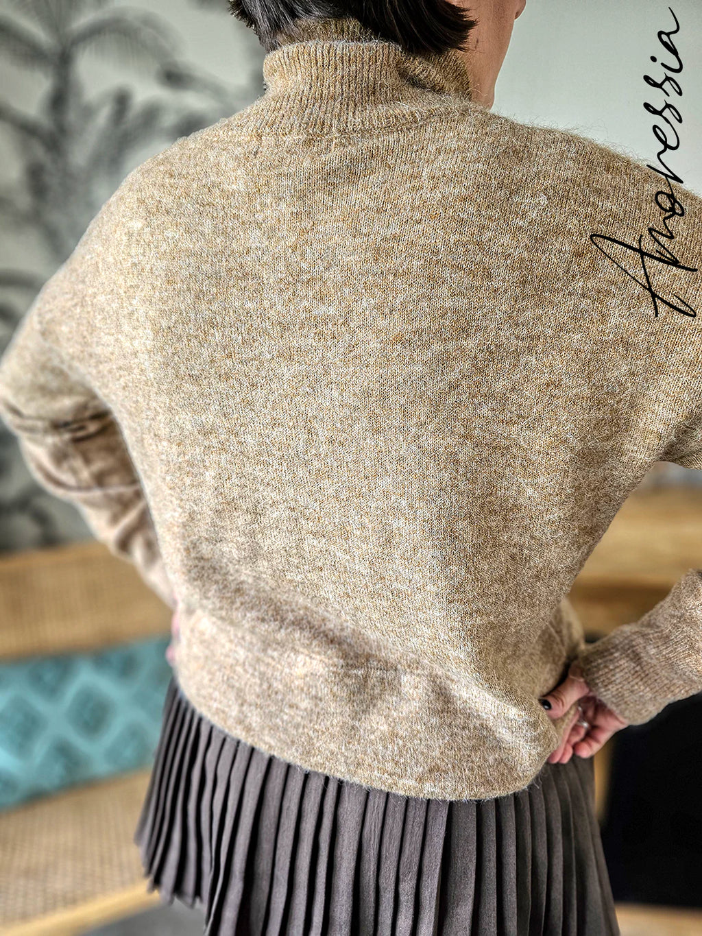 Pull Caffé — Pull Camel Col Roulé Maille Douce Femme autre vue