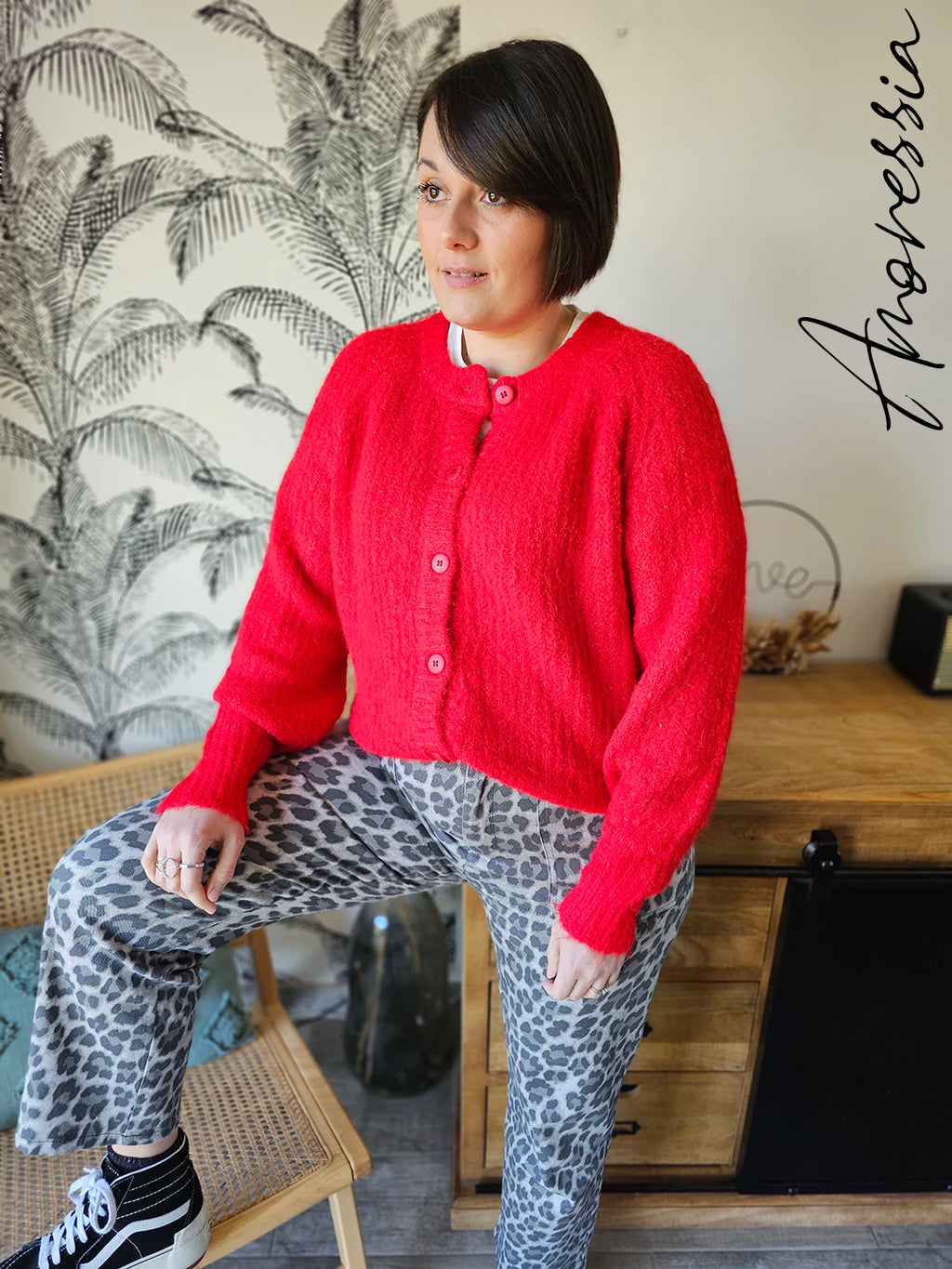 Gilet Red — Gilet Rouge Maille Femme vue dos