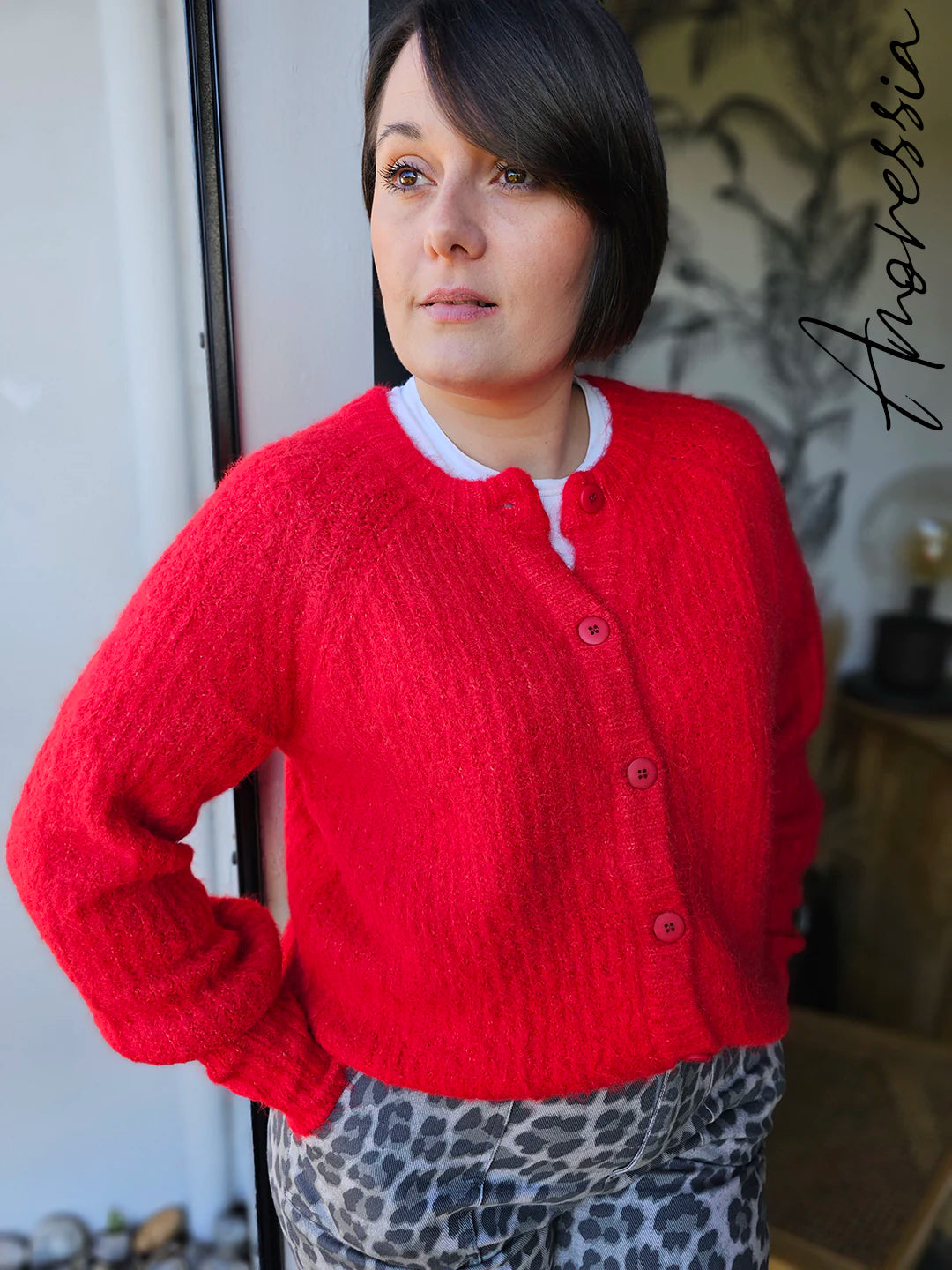 Gilet Red — Gilet Rouge Maille Femme vue détail