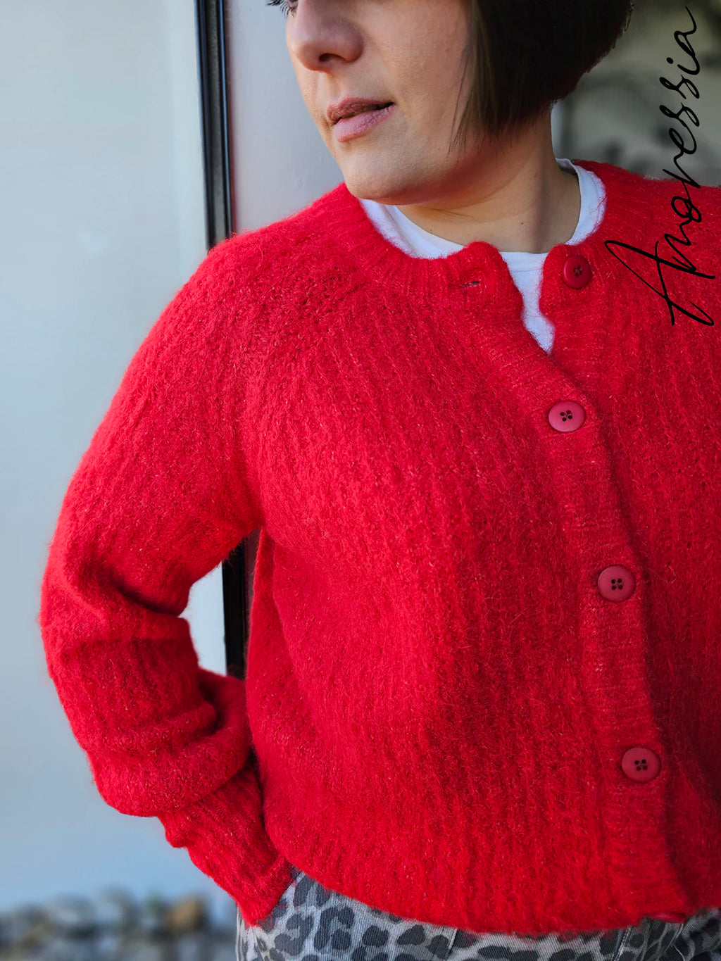 Gilet Red — Gilet Rouge Maille Femme autre vue