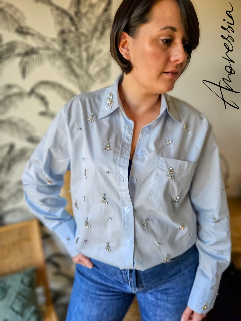 Chemise Scintillante — Chemise Bleu Ciel Pierres Femme zoom