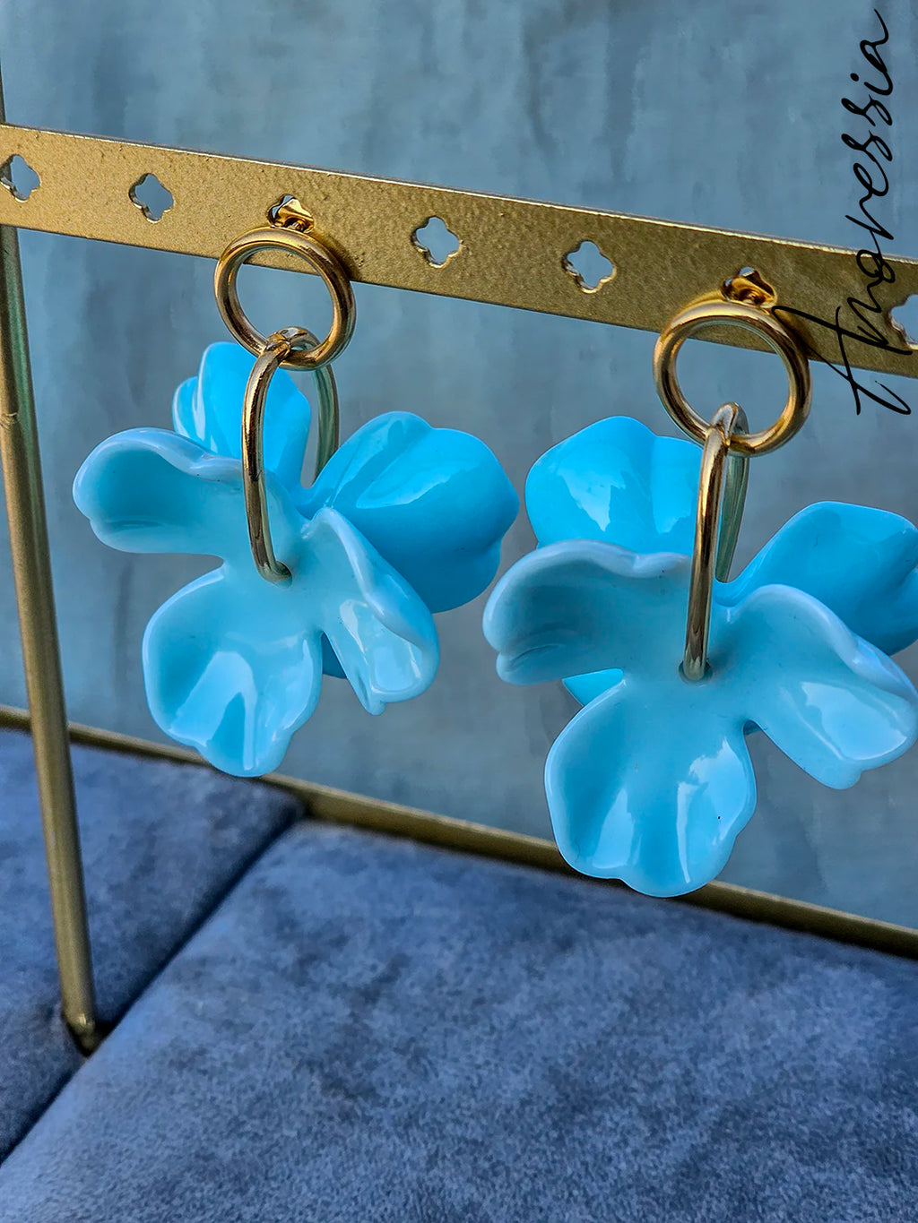 Boucles d'Oreilles Arianna Bleue — Boucles Pendantes Bleues Femme