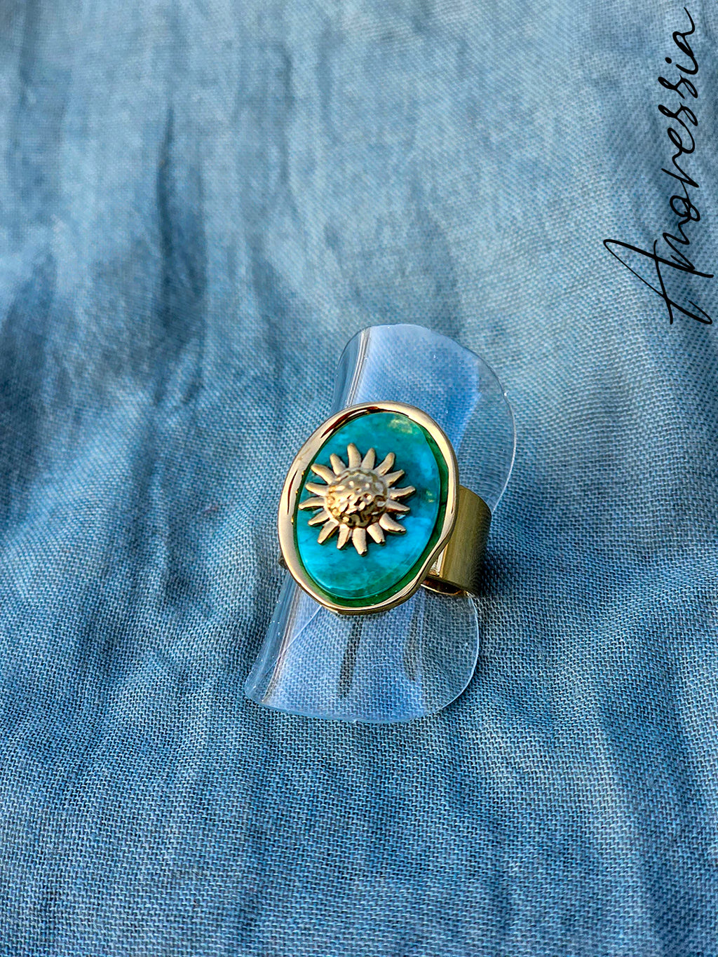 Bague Oraine Verte — Bague Résine Verte Femme photo portée