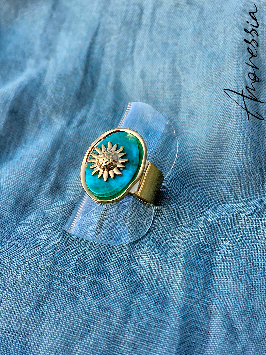 Bague Oraine Verte — Bague Résine Verte Femme vue détail