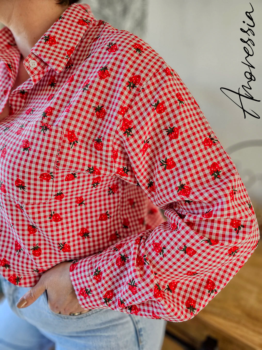 Chemise Fraisia — Chemise Rouge Carreaux Fraises Femme autre vue