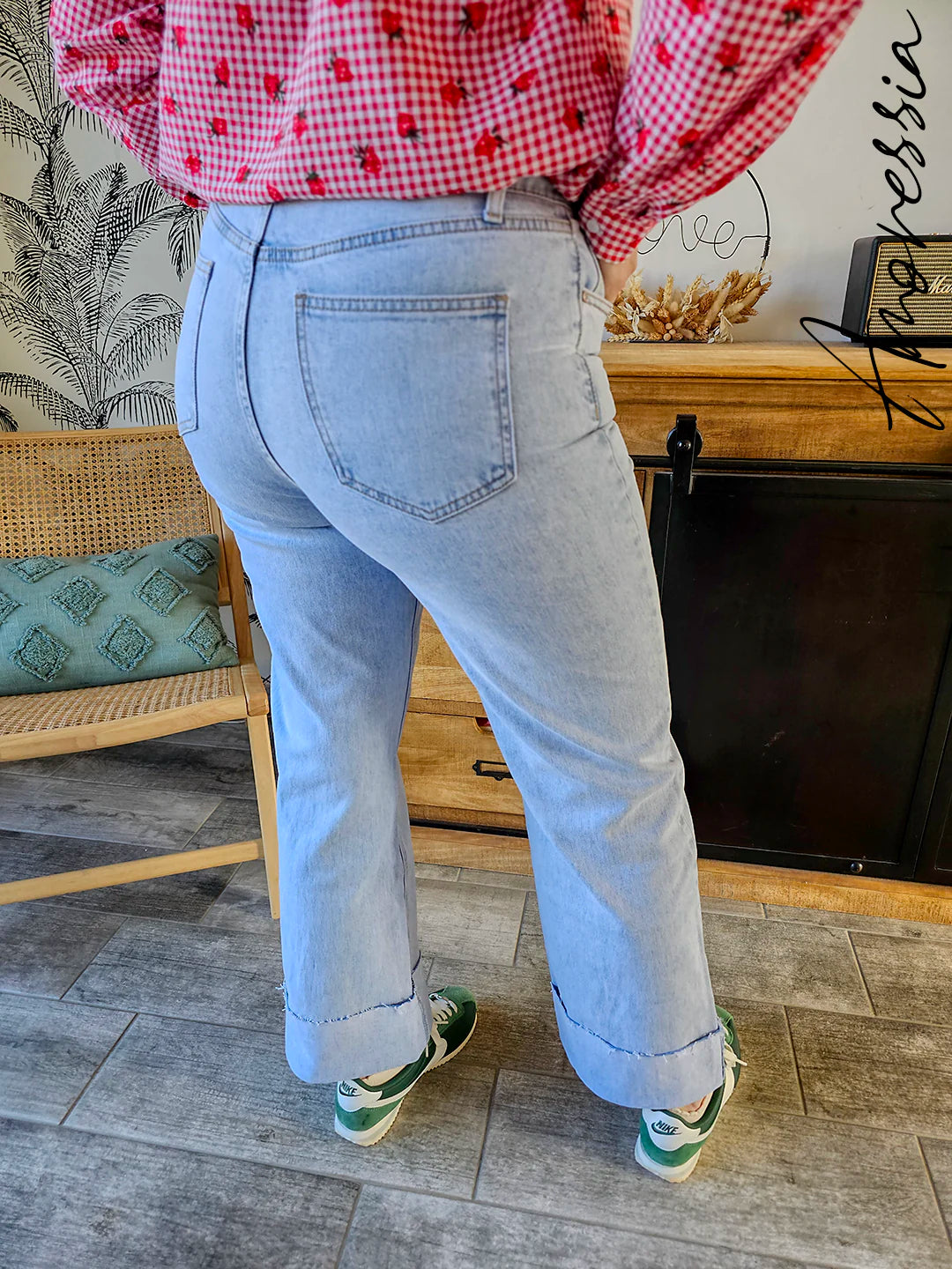 Jean Pina — Jean Straight High Waist À Revers Femme autre vue