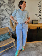 Pull Azurin — Pull Maille Bleu Ciel Manches Courtes Femme autre vue