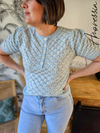 Pull Azurin — Pull Maille Bleu Ciel Manches Courtes Femme