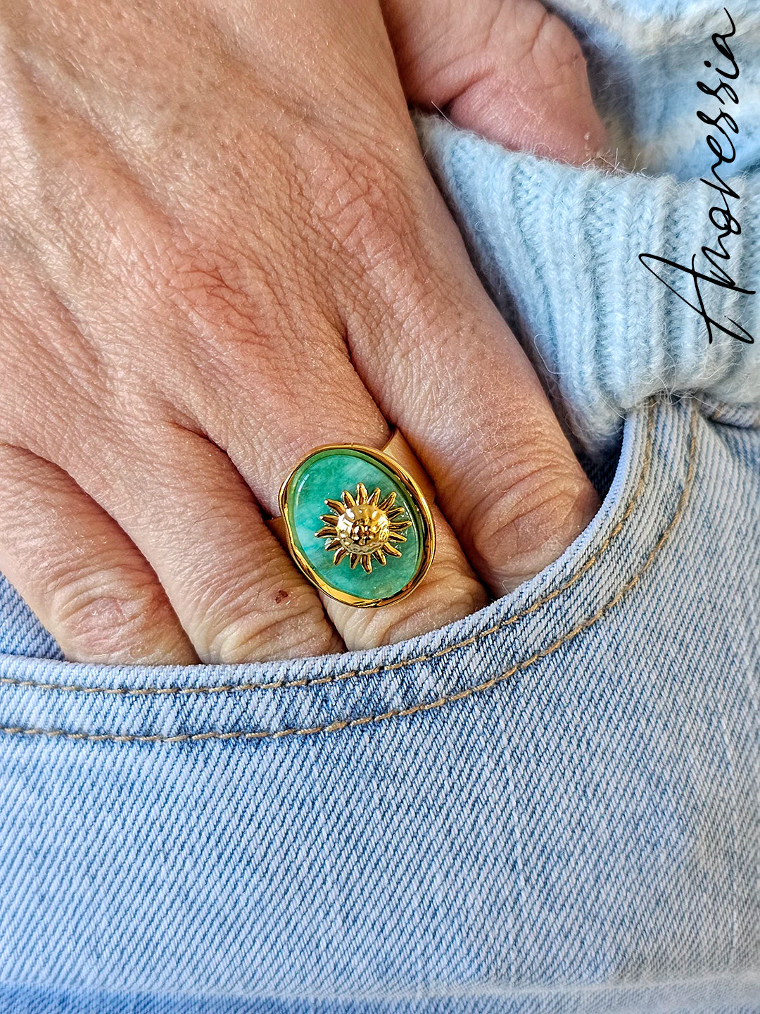 Bague Oraine Verte — Bague Résine Verte Femme autre vue