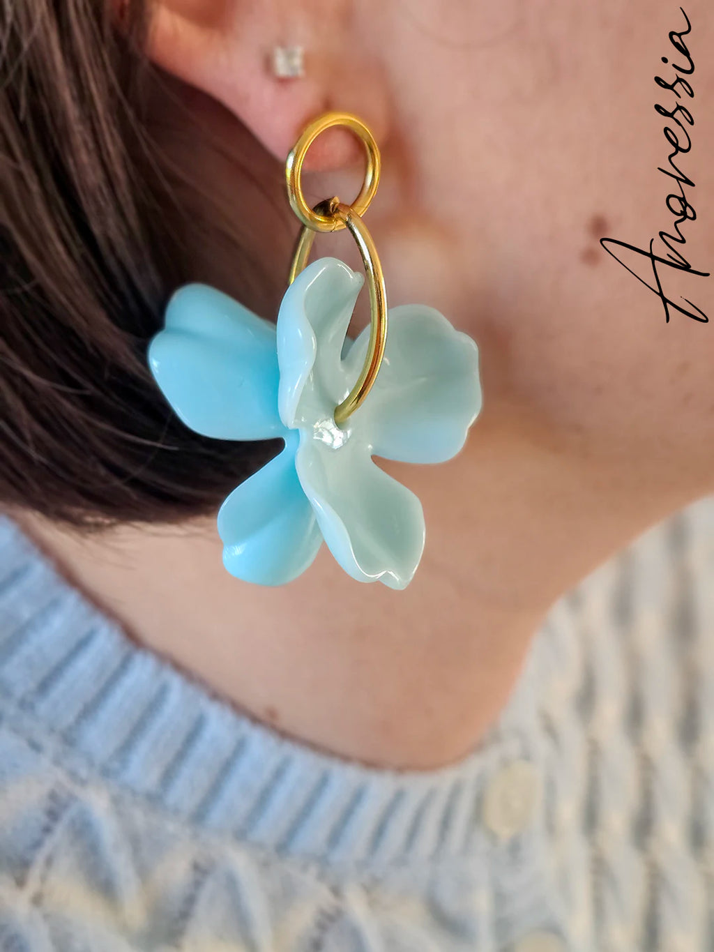 Boucles d'Oreilles Arianna Bleue — Boucles Pendantes Bleues Femme zoom