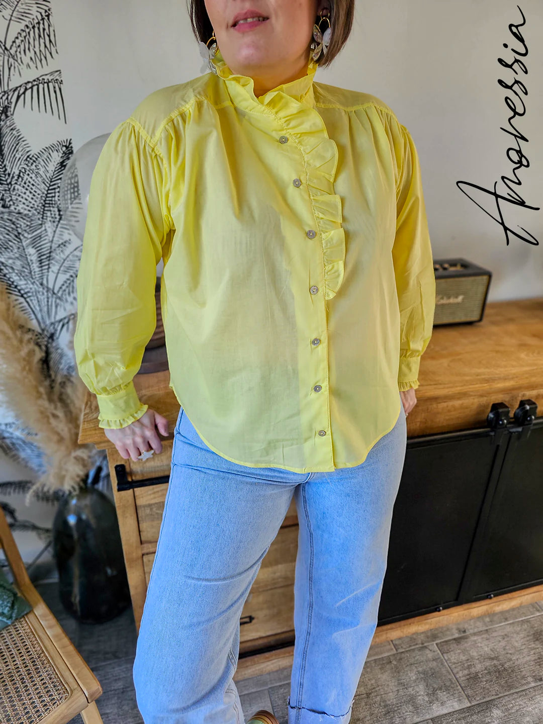 Chemise Sun — Chemise Jaune Coton Léger Femme vue dos