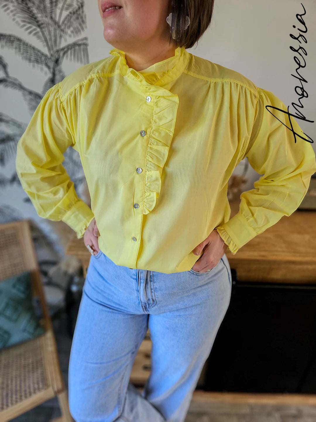 Chemise Sun — Chemise Jaune Coton Léger Femme photo portée