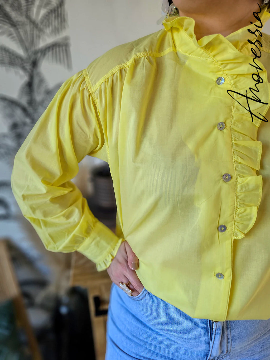 Chemise Sun — Chemise Jaune Coton Léger Femme vue détail