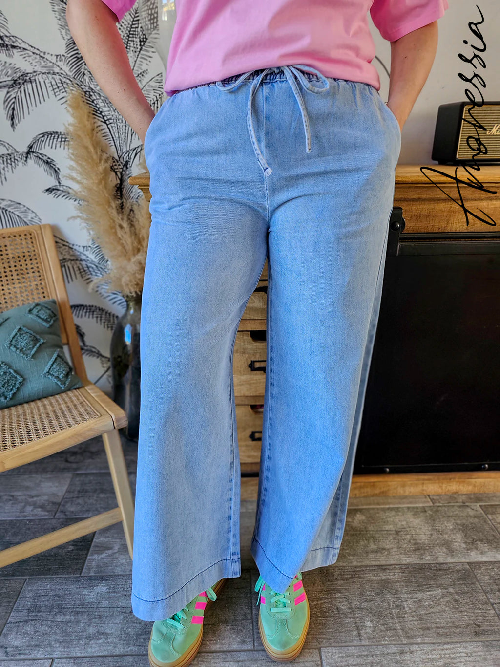 Jean Vanille — Jean Wide Leg Bleu Clair Taille Haute Femme
