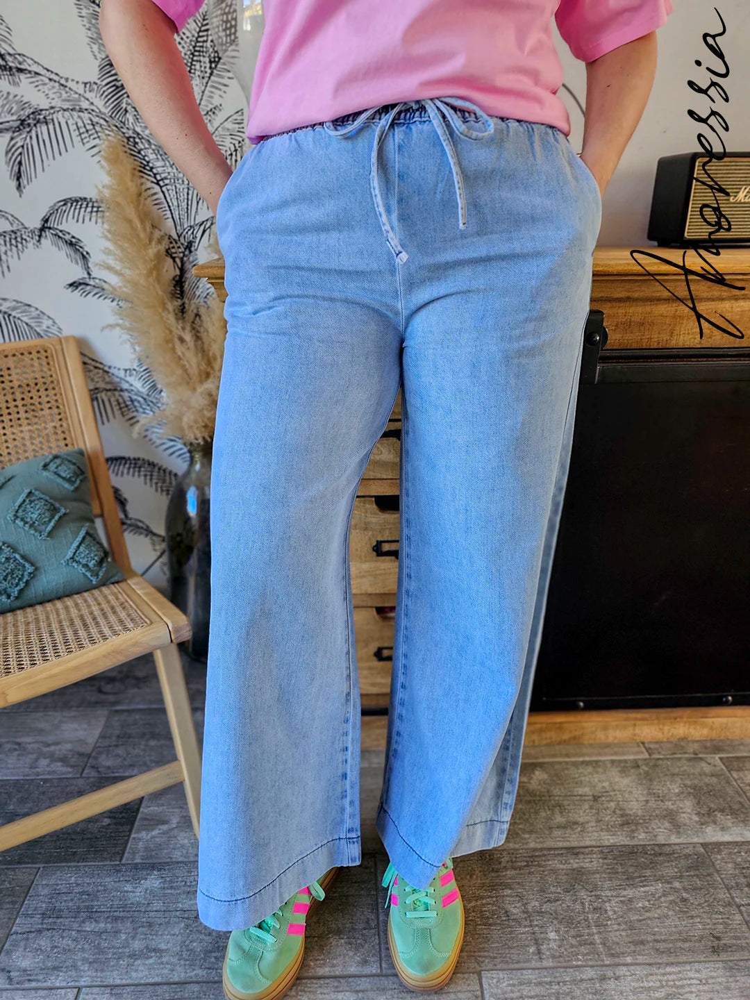 Jean Vanille — Jean Wide Leg Bleu Clair Taille Haute Femme
